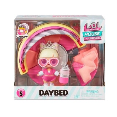 L.O.L Serie House of Surprises Set de Juego Daybed con Suite Princess Muñeca Coleccionable con 8 sorpresas