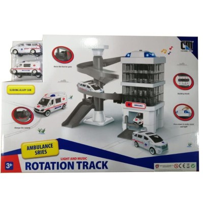 MARUKATSU Pista de rotación de Ambulancias Blancas, con música y Luces MRCM559-55