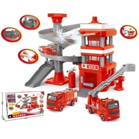 Pista de rotación de Coches de Bombero Rojo y Blanco, con música y Luces Terminal de estacion Bombero M559-33