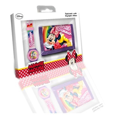 Minnie Mouse Set Reloj Digital y Billetera en Caja Cestas de Regalo Muebles Pegatinas Decoración del hogar Unisex Adulto, Multic