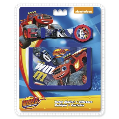 Kids Euroswan Set con Billetera y Reloj Digital Modelo Blaze, Compuesto, Multicolor, 25x7x20 cm