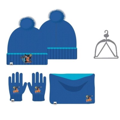 NARUTO SET 3 PCS GORRO+BRAGA CUELLO+GUANTES LANA NINO