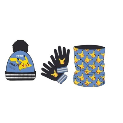 pokemon set3 gorro ponpon+guantes+braga de cuello