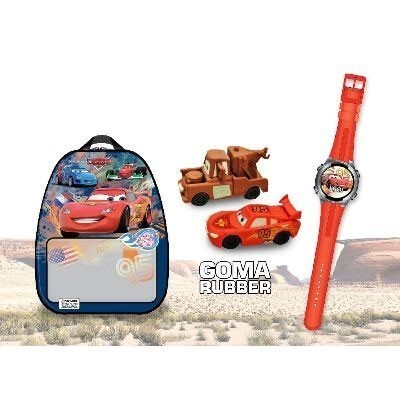 SET DE RELOJ Y FIGURAS EN CAJA DE FORMA MOCHILA_CARS