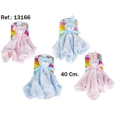 BLISTER CONEJO Y OSO PELUCHE CON DOUDOU 2COLORES 40CM AZUL Y ROSA