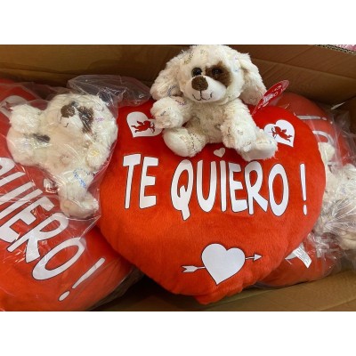 PERRO PELUCHE EN ALMOHADA CORAZON 40CM
