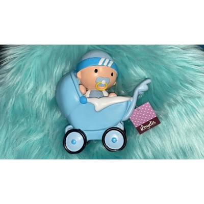 Figura de bautizo ni?o con carrito y chupete azul