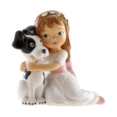 FIGURA DE COMUNION NINA CON PERRO 13CM