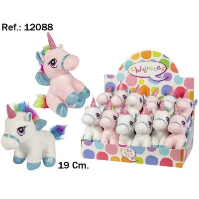 UNICORNIO PELUCHE LEVANTADO 19CM. 2 COL. EN EXP 12