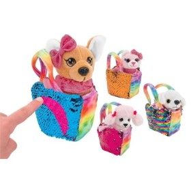 BOLSO PELUCHE LENTEJUELAS PERRO/GATO 9CM 4 SURT.12PZS D/CAJA