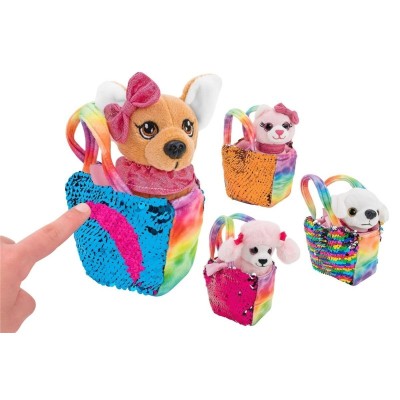 BOLSO PELUCHE LENTEJUELAS PERRO/GATO 9CM 4 SURT.12PZS D/CAJA