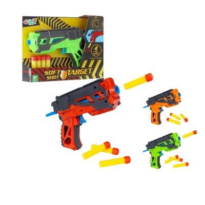 PISTOLA DE DISPARO CON 4 BALAS BLANDAS 3 COL.
