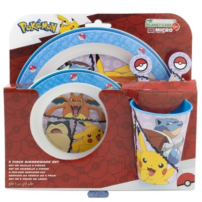 POKEMON SET MICRO KIDS 5 PCS (PLATO, CUENCO, VASO 260 ML Y CUBIERTOS)