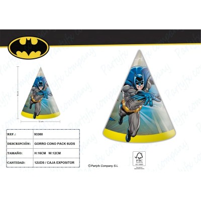 6 GORROS CONO 11x16 CM.BATMAN